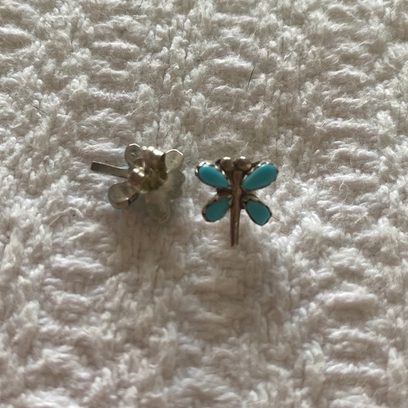 Sterling silver and turquoise dragon fly earrings. - Picture 3 of 4